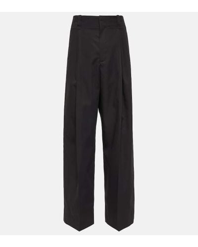 Bottega Veneta Mid-rise Cotton And Silk Wide-leg Pants - Black