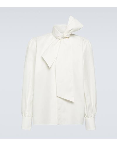 Saint Laurent Bow-detail Cotton Poplin Shirt - White