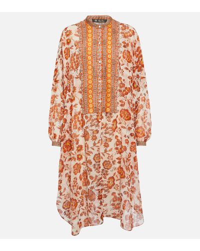 Loro Piana Robe midi Mila en soie a fleurs - Orange