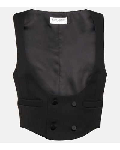 Saint Laurent Cropped Wool Waistcoat - Black