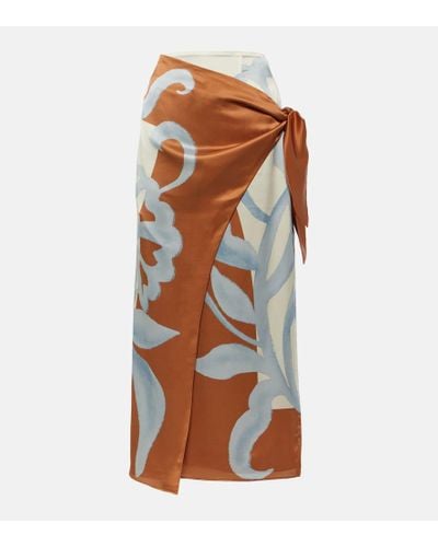 Sir. The Label Sorrento Printed Silk Wrap Skirt - Brown