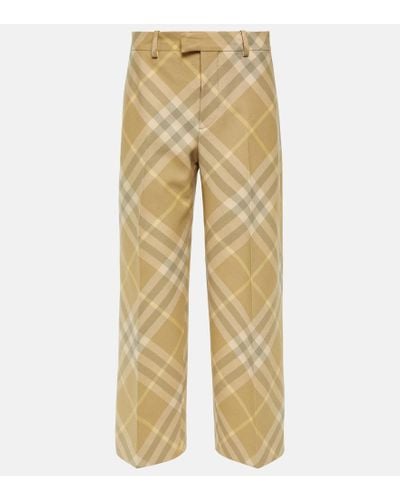 Burberry Weite Hose Check aus Wolle - Natur