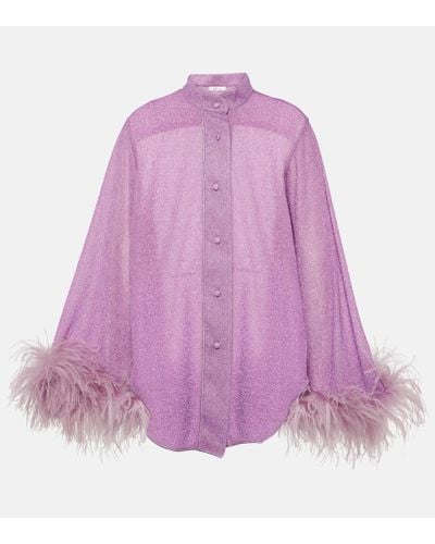 Oséree Lumiere Plumage Feather-trimmed Shirt - Purple