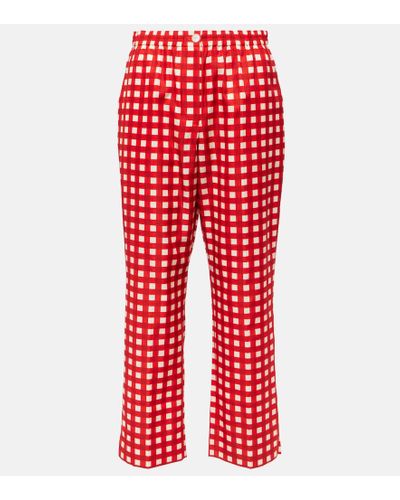 JOSEPH Tottenham Gingham Silk And Cotton Cropped Pants - Red