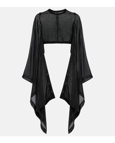 Rick Owens Caped Cotton Cropped Top - Black