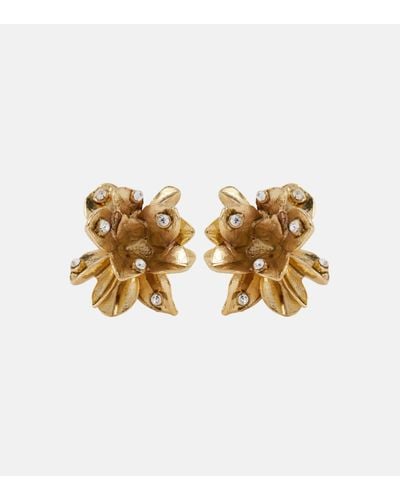 Oscar de la Renta Flower Embellished Stud Earrings - Metallic