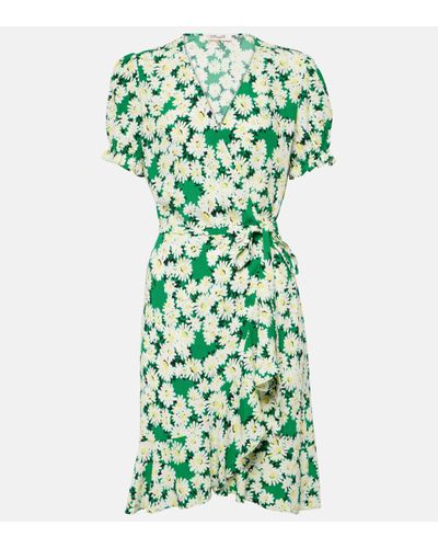 Diane von Furstenberg Robe portefeuille Emilia en crepe a fleurs - Vert