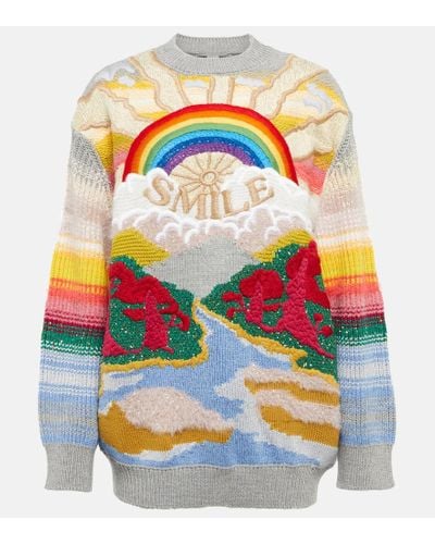 Stella McCartney Festive Smile Intarsia Wool-blend Sweater - Gray