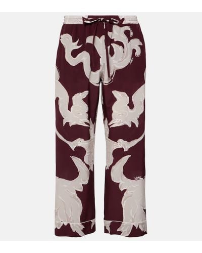 Valentino Pantaloni in crepe de chine di seta con stampa - Rosso