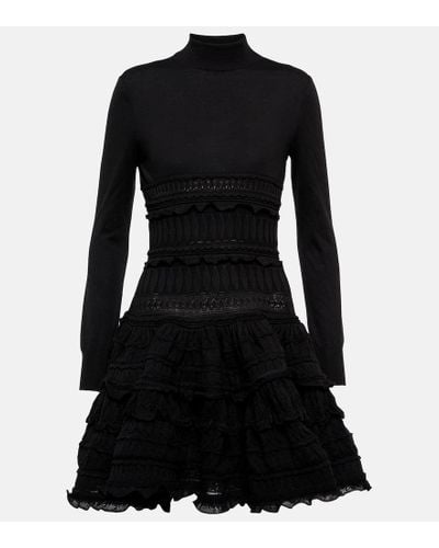 Alaïa Vestido corto Crinoline de lana - Negro