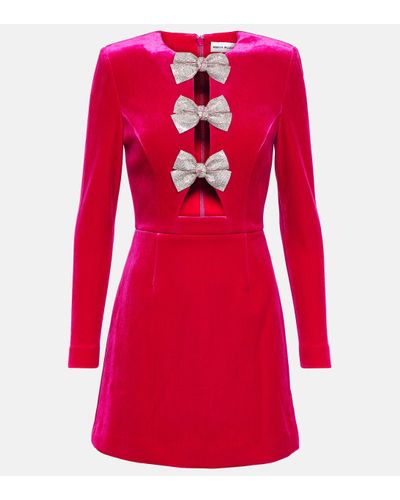 Rebecca Vallance Bernadette Bow-detail Velvet Minidress - Red