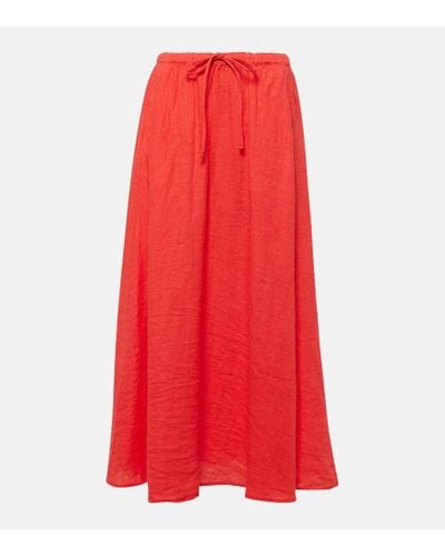 Velvet Bailey Linen Maxi Skirt - Red