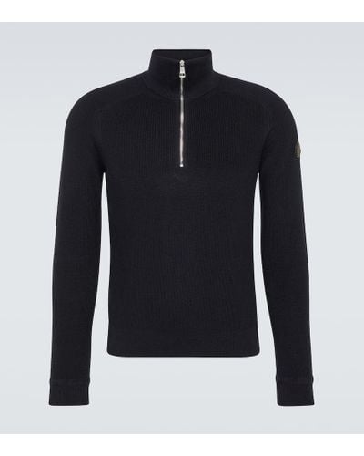 Moncler Cotton And Cashmere Half-zip Sweater - Blue
