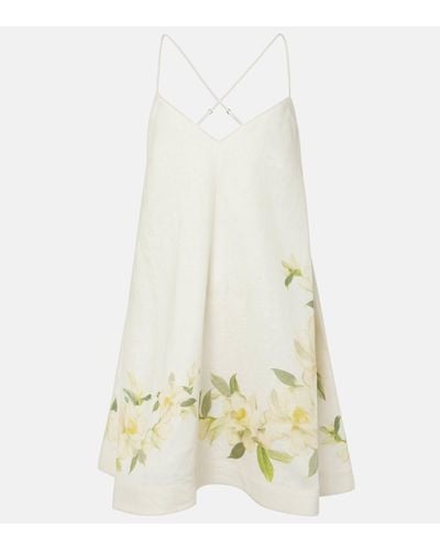 Zimmermann Harmony Swing Floral Linen Minidress - White