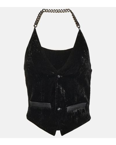 DIDU Chain-detail Velvet Vest - Black