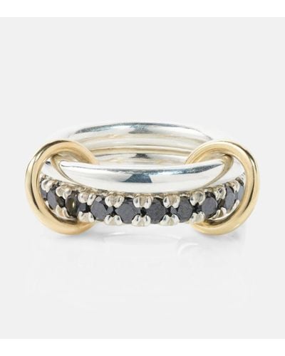 Spinelli Kilcollin Enzo Sg Noir Sterling Silver And 18kt Gold Linked Rings With Black Diamonds - Metallic