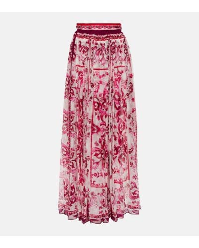Dolce & Gabbana Long Majolica-print chiffon skirt - Rosso