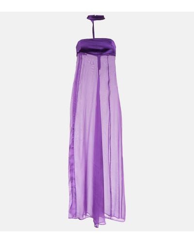 DIDU Halterneck Silk Chiffon Maxi Dress - Purple