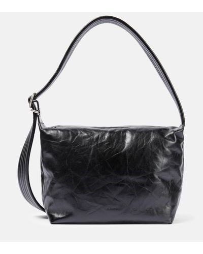 Jil Sander Large Faux Leather Shoulder Bag - Black