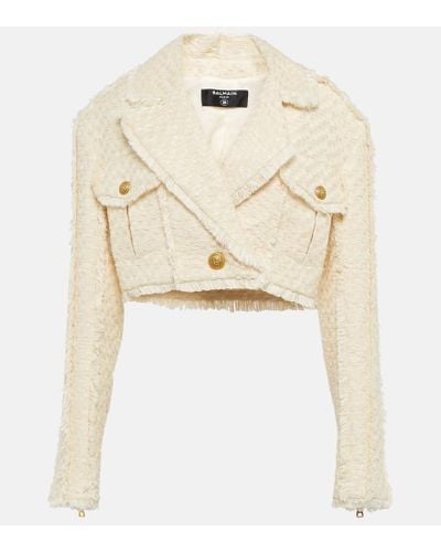 Balmain Cropped Tweed Jacket - Natural