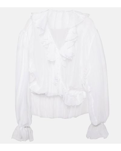 Dolce & Gabbana Ruffled Silk Chiffon Blouse - White
