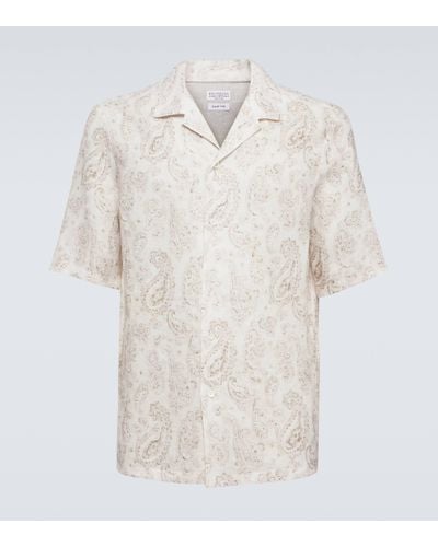 Brunello Cucinelli Paisley Linen Shirt - White