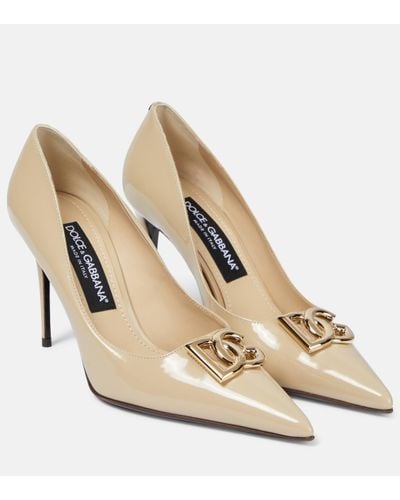 Dolce & Gabbana Lollo 90 Logo Patent Leather Court Shoes - Natural