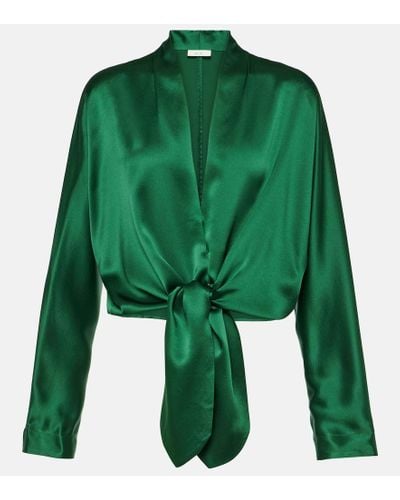 The Sei Blusa de saten de seda anudada - Verde