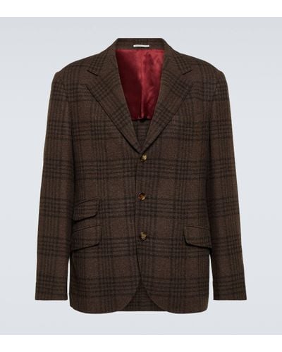 Brunello Cucinelli Tartan Wool, Silk, And Cashmere Blazer - Brown