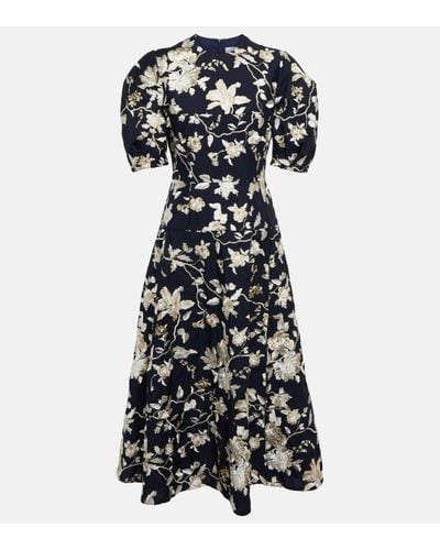 Erdem 'kira' Floral-embroidered Dress - Black