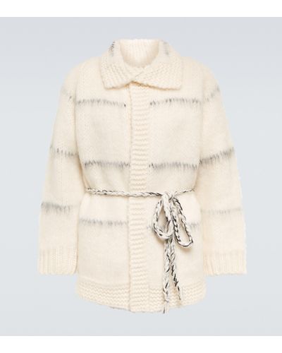 Valentino Belted Wool-blend Cardigan - Natural