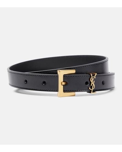 Saint Laurent Cassandre 20 Leather Belt - Black