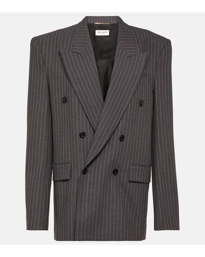 Saint Laurent Oversized Pinstripe Wool Blazer - Grey