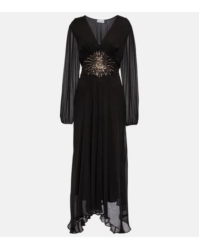 RIXO London Christie Embellished Chiffon Maxi Dress - Black