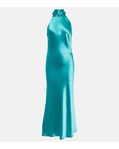 Galvan London Sienna Satin Midi Dress - Blue