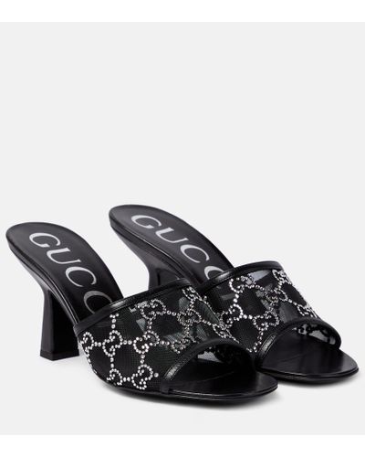 Gucci Sandalia Chancla Tacón Medio y GG Para Mujer - Negro