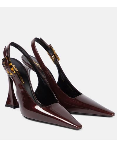 Saint Laurent Dune 110 Patent Leather Slingback Court Shoes - Brown