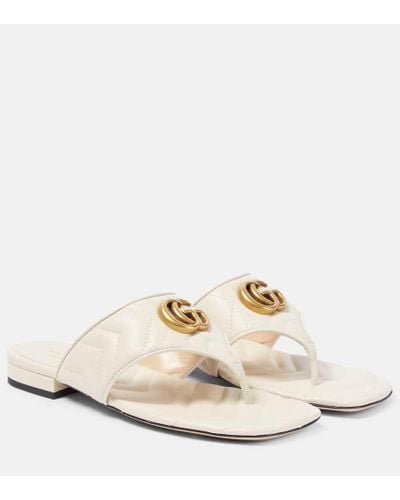 Gucci Double G Leather Thong Sandals - White