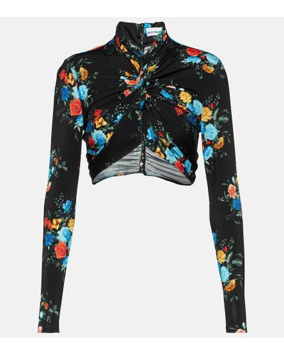 Rabanne Crop top de jersey floral - Negro