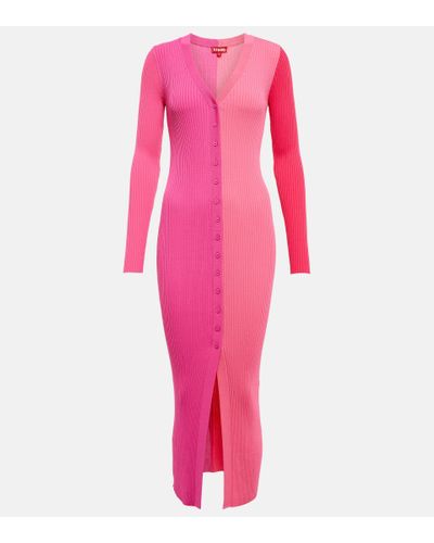 STAUD Shoko Ribbed-knit Midi Dress - Pink