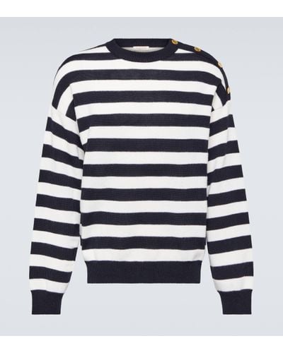 Valentino Striped Cotton And Wool Jumper - Blue