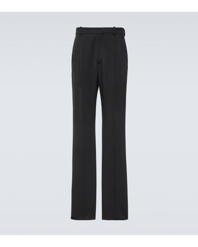 Saint Laurent Pleated Grain De Poudre Wide-leg Trousers - Black