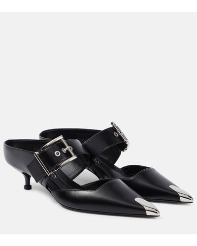 Alexander McQueen Embellished Leather Mules - Black