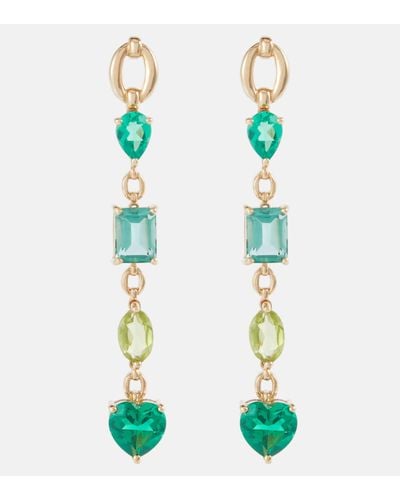 Nadine Aysoy Catena 18kt Gold Earrings With Emeralds, Peridot And Tourmaline - Green