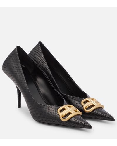 Balenciaga Square Knife Bb Croc-effect Leather Court Shoes - Black