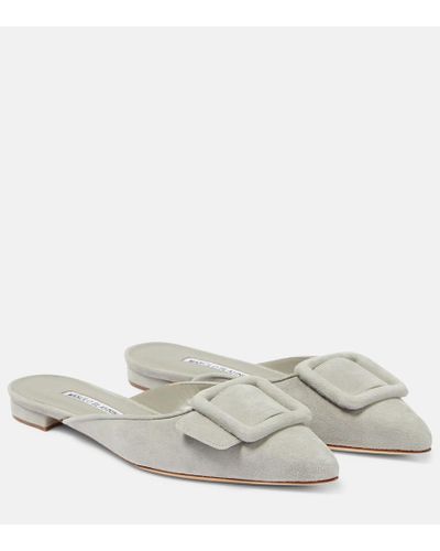 Manolo Blahnik Maysale Suede Mules - White