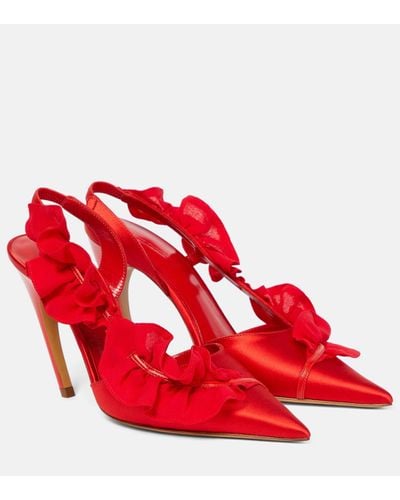 Nensi Dojaka Ruffle-trimmed Satin Slingback Court Shoes - Red