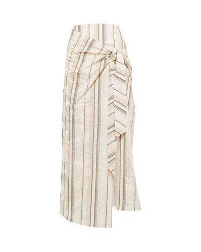 Brunello Cucinelli Striped Cotton And Linen Skirt - Natural