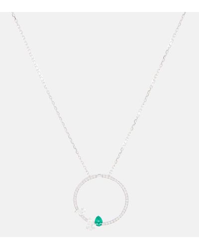 Repossi White Gold Emerald Necklace With Pave Diamonds