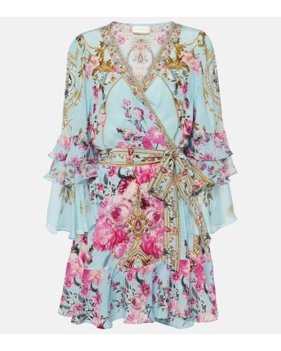 Camilla Embellished Floral Silk Crepe Wrap Dress - Multicolor